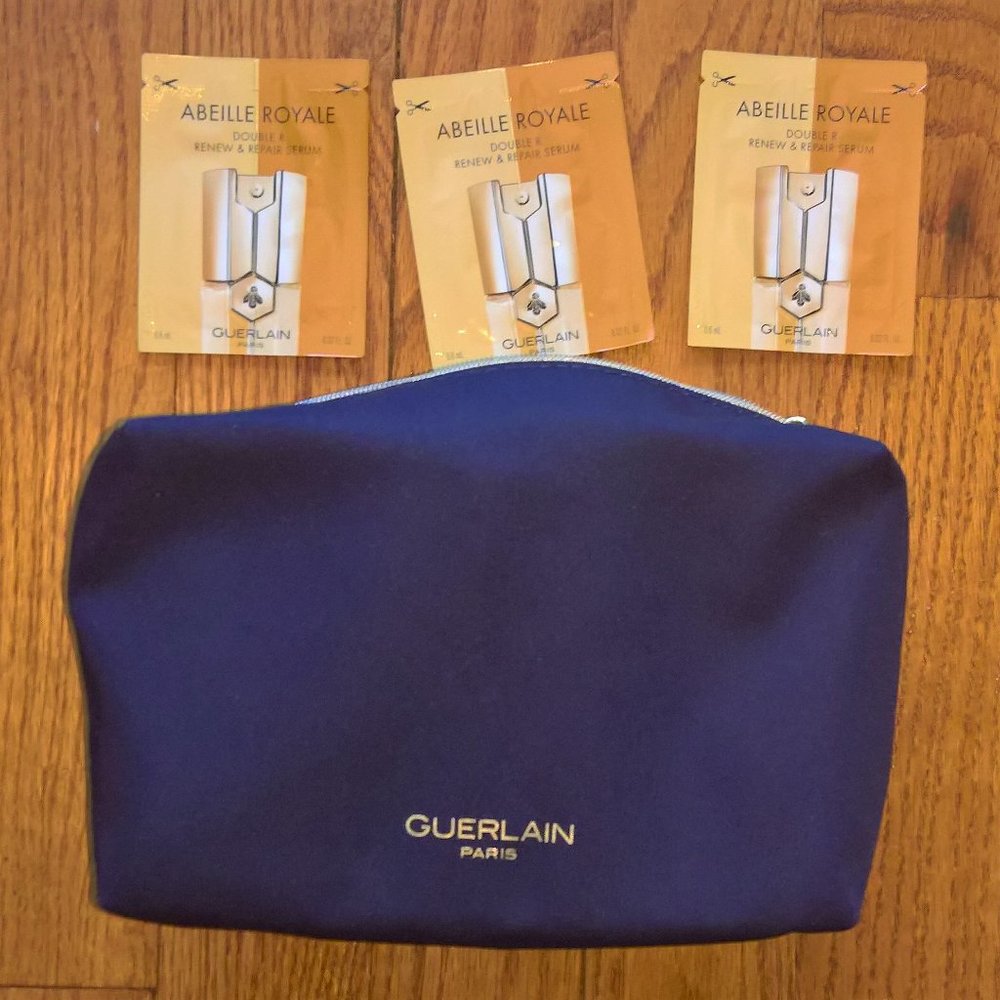 New Guerlain Navy Zippered Cosmetic Case + 3 Serum